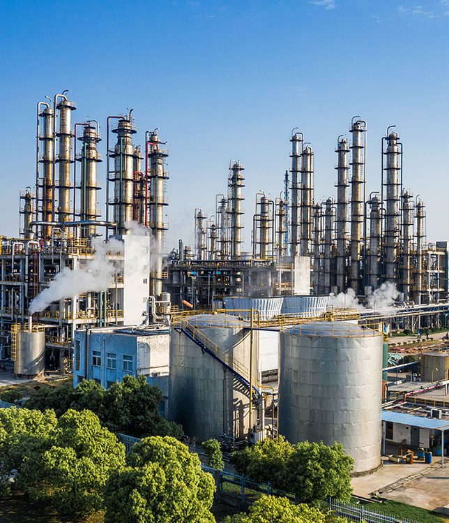 Petrochemical refinery with high emissivity coating applications improving fired heater and process furnace efficiency.